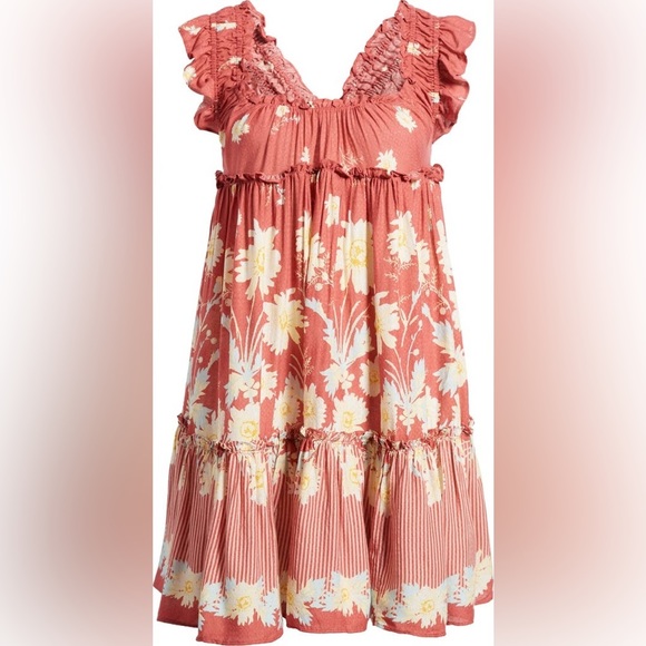 Free People Red Floral Ruffle Tier Mini Dress - Picture 9 of 9